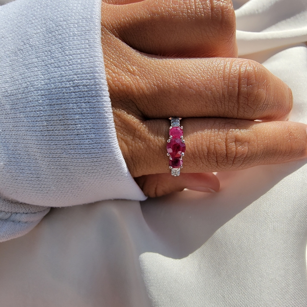 Ruby & Diamond 14k White Gold Ring - image 3